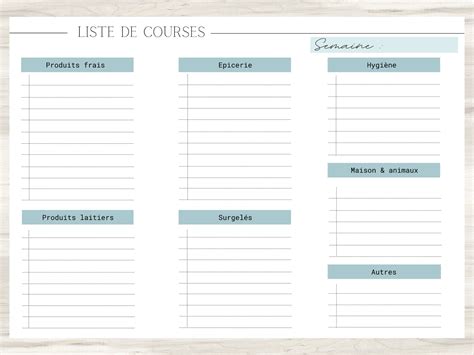 Liste De Course Menu De La Semaine Imprimer Planificateur Etsy