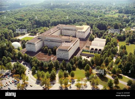 Aerial view of a government building in a city, CIA headquarters ...