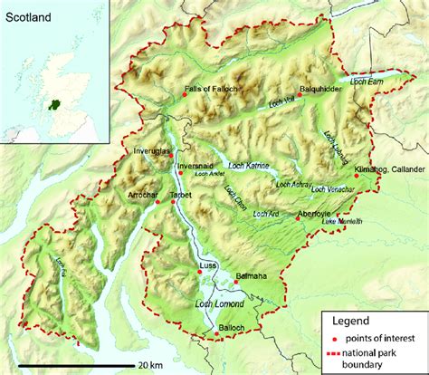 Map Of Loch Lomond And The Trossachs National Park Study Area Base