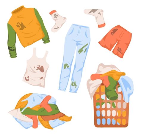 Free Vector Piles Of Clean And Dirty Clothes Illustration Set Mud