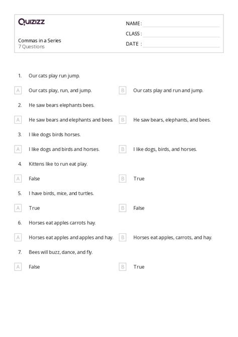 50 Commas In A Series Worksheets On Quizizz Free And Printable