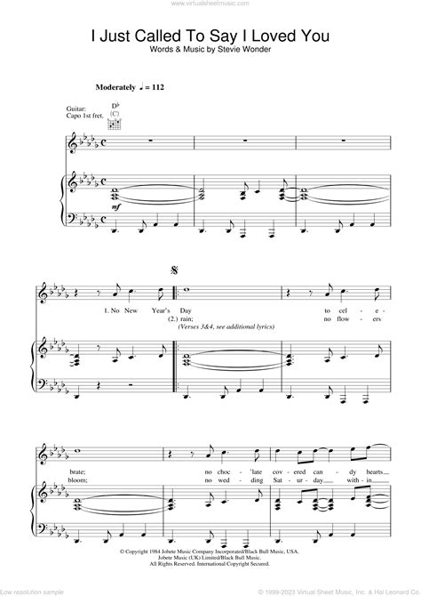 Wonder I Just Called To Say I Love You Sheet Music For Voice Piano Or Guitar V2