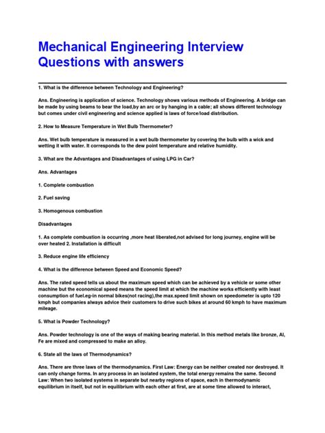 Mechanical Engineering Interview Questions With Answers Temperature