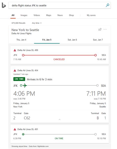 Bing adds flight status and entertainment & sports predictions