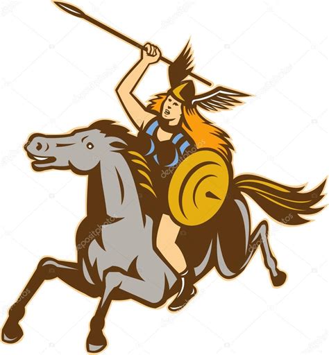 Valkyrie Riding Horse Retro — Stock Vector © Patrimonio 25287131