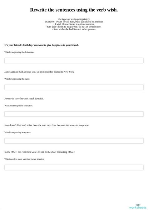 Rewrite The Sentences Using The Verb Wish Interactive Worksheet Topworksheets