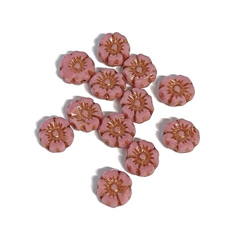 Bd04252 Hibiscus Flower Beads 7mm Size Delicate Detail Czech Glass