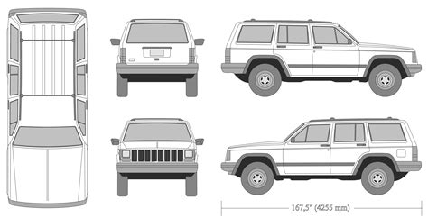 Jeep Cherokee (XJ) 1999 Blueprint - Download free blueprint for 3D modeling