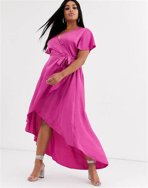 Missguided Plus Satin Wrap Maxi Dress In Magenta Asos Maxi Dress