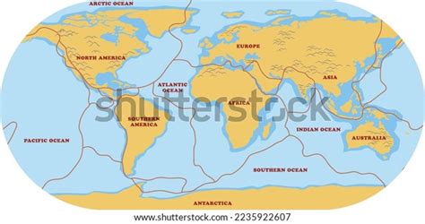 Map Tectonic Plates Boundaries Illustration Stock Vector Royalty Free