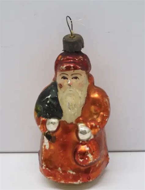 ANCIENNE BOULE DE NOEL PERE NOEL VERRE Eglomisé Mercurisé Ex URSS