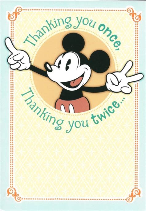 Walt Disney Mickey Mouse Thank You Once Twice Greeting Card Ebay