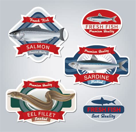 Fresh fish labels design vector free download