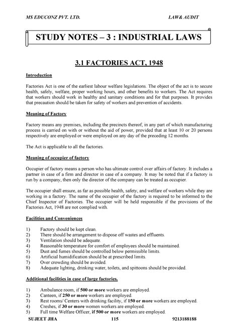 Factories Act 1948 Summary Study Notes 3 Industrial Laws 3