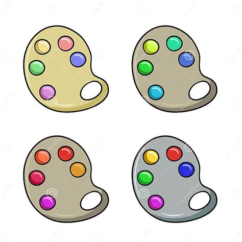 A Set Of Colored Icons An Oval Palette With Multicolored Paints A