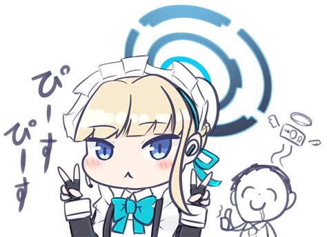 Sensei Blue Archive 1girl Halo Blonde Hair Blue Eyes Gloves Fingerless Gloves Maid Headdress