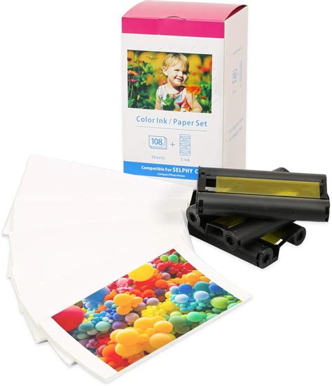 Kp 108in Set Of 3 Ink Cartridges And Photo Paper 108 Sheets Compatible With Canon Selphy Cp