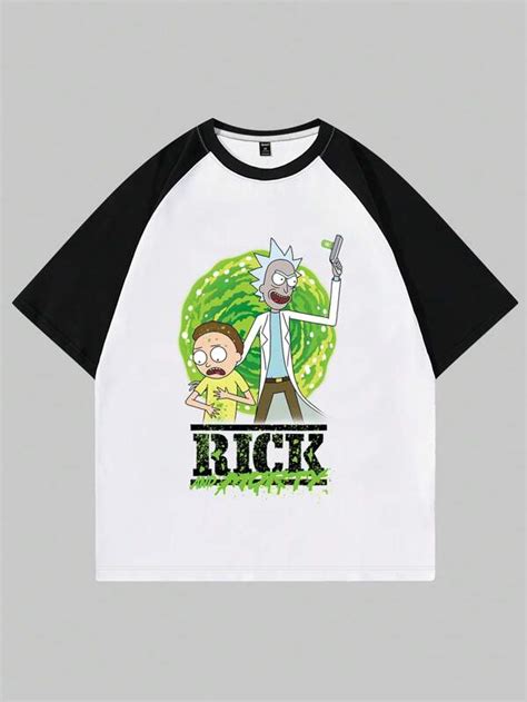 Rick And Morty Romwe Guys Figure Letter Graphic Raglan Sleeve Tee