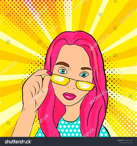 Pop Art Girl Glasses Illustration Clipart 库存插图 1258217740 Shutterstock