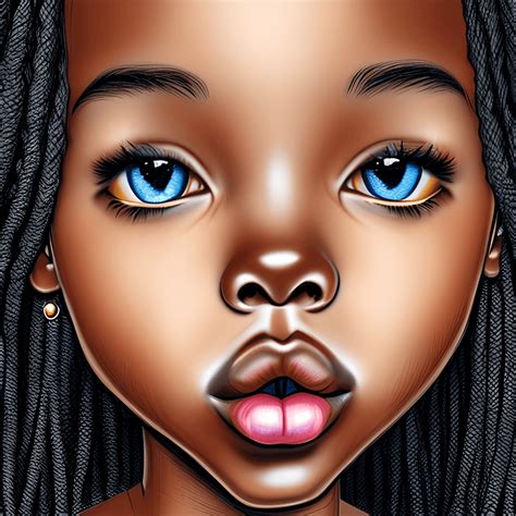 Cute Black Girl Cartoon Hyper Realistic Illustration Photograph