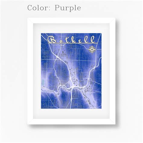 Bothell Washington Map With Streets Water Hills Buildings. - Etsy