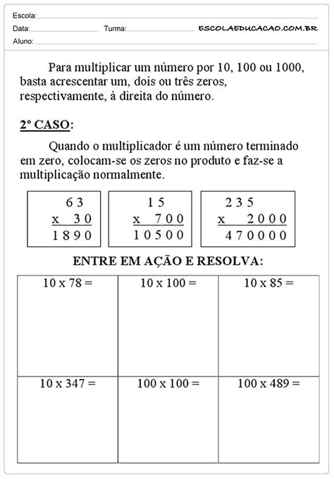 Atividades de Multiplicação 5º ano Entre e Resolva Escola Educação