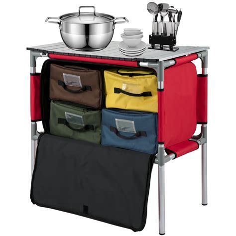 Vevor Foldable Outdoor Camping Kitchen Station Portable Aluminum Table