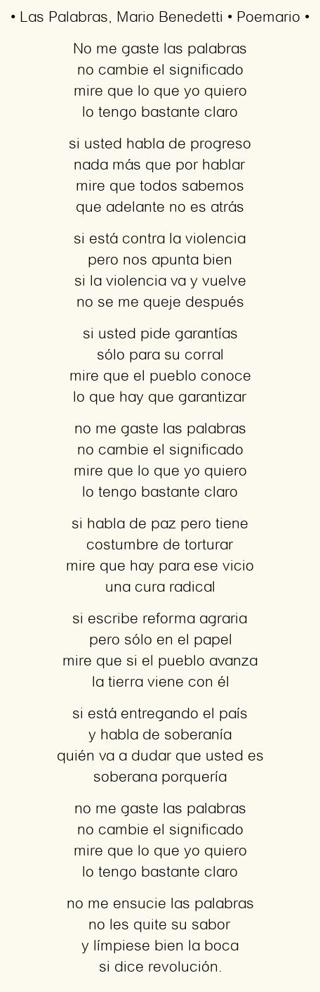 Las Palabras Mario Benedetti Poema original en análisis