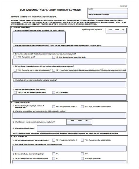 Free 10 Voluntary Separation Forms In Pdf Ms Word Excel