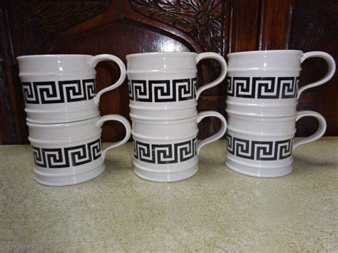 Set Of 6 Portmeirion Meridian Greek Key Coffee Cups Tea Cups Small