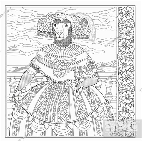 Fantasy Fairytale Sheep Girl Vintage Coloring Book Page For Adults