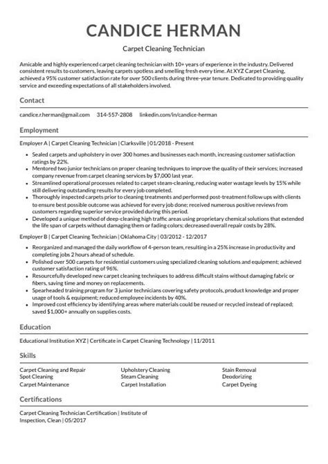 Carpet Cleaning Technician Resume Cv Example And Writing Guide