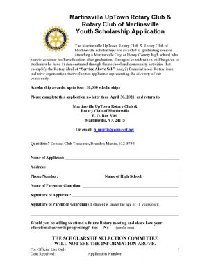 Fillable Online Rotary Scholarship Application Pdf Fax Email