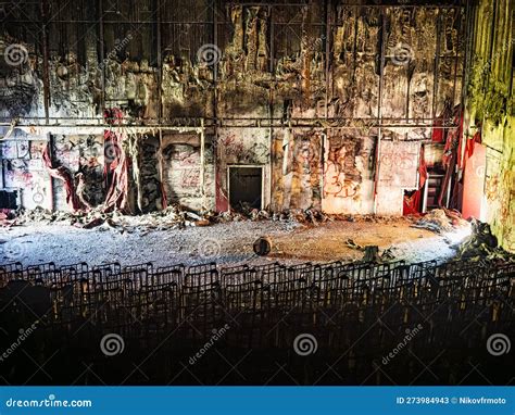 Abandoned And Burned Cinema Hall In An Old Multiplex Cinema Stock Image