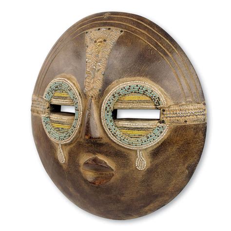 Hand Crafted Authentic African Beaded Wood Mask From Ghana Tears Of Joy Novica