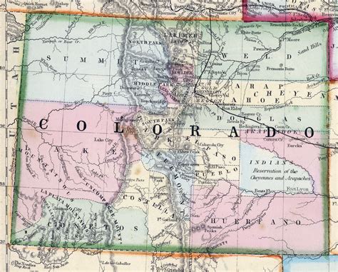 Detailed old map of Colorado state – 1870. Colorado state detailed old