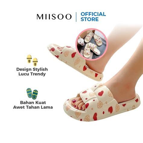 Jual Miisoo Sandal Wanita Karet Motif Love Import Anti Slip Premium