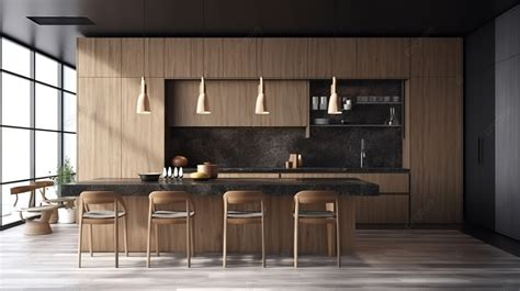 Sleek Minimalist Kitchen Interior With Wooden Accents In Stunning 3d