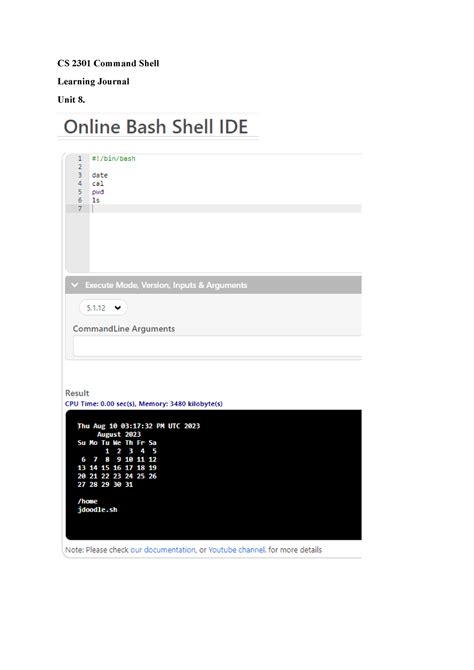 CS 3303 Learning Journal Unit 8 CS 2301 Command Shell Learning