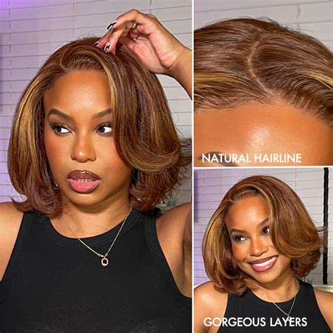 Toffee Brown Mix Blonde Layered Cut Bob Glueless 5x5 Closure Lace Wig Luvme Hair