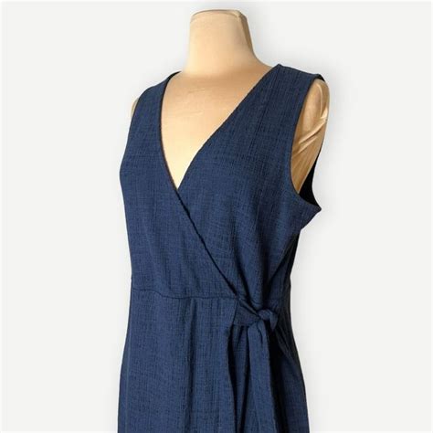 Madewell Madwell Faux Wrap Dress M Texture And Thread Navy Blue Texture