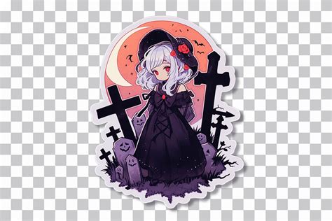 Halloween Anime Girl in Spooky Cemetery Sticker - PNG Download