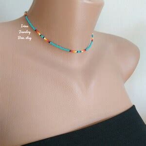 Turquoise Beaded Choker,dainty Beaded Choker,boho Choker Unisex,simple ...