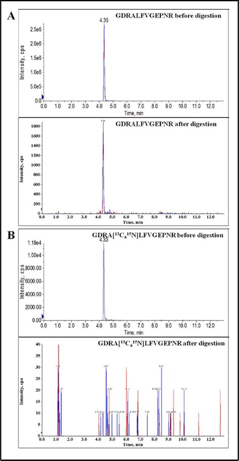 A Uhplc Ms Ms Chromatograms Of Gdralfvgepnr Before And After The Download Scientific Diagram