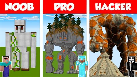 Minecraft NOOB Vs PRO Vs HACKER GOLEM STATUE HOUSE BUILD CHALLENGE In