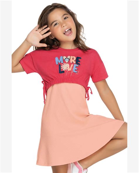 Riachuelo Vestido Infantil Menina Curto Sobreposição More Love