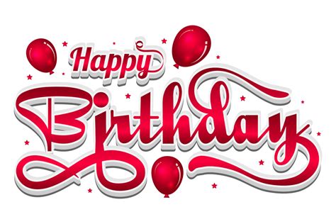 Happy Birthday Text Typography Red Balloons Sticker Transparent