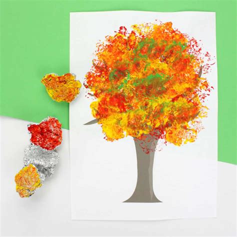 Fall Tree Art with Foil Printed Leaves - Emma Owl