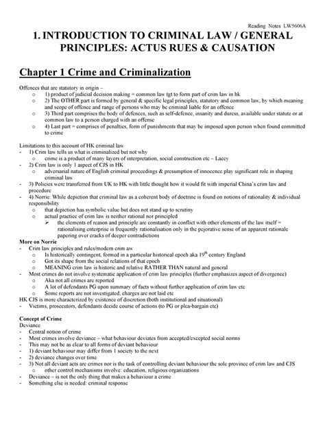 Reading Notes Introto Crimlec1 2 1 Introduction To Criminal Law