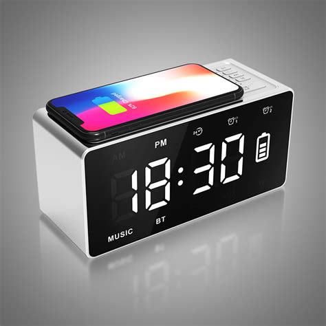 Qi Wireless Charging Bt Speaker Alarm Clock With Fm Radio Aux Tf Music